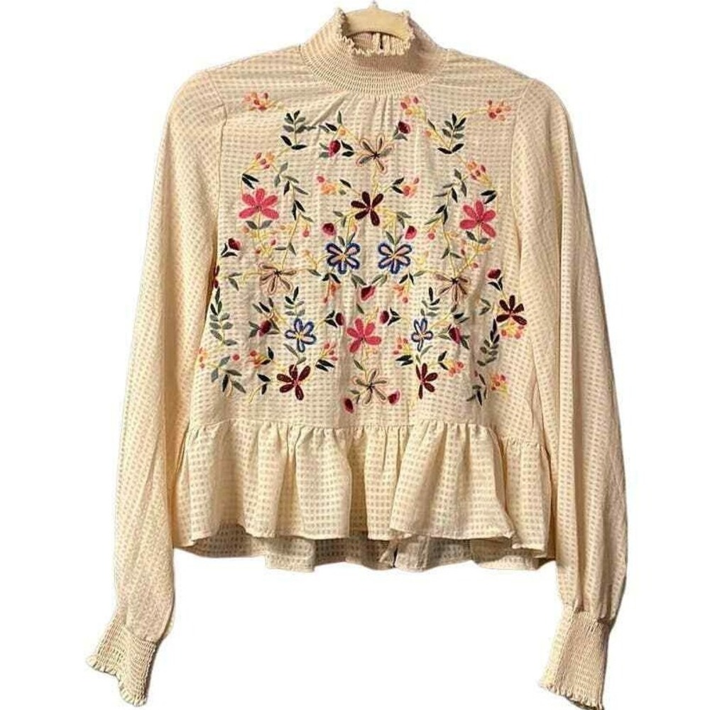 Boho Inspired‎ Floral Embroidered Cream Cute Soft Fairy Women's Top